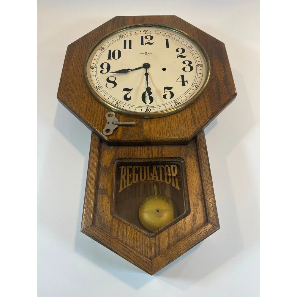 Howard Miller Regulator Wall Clock Chimes Mechanical Key 612-533 Honey Oak Works